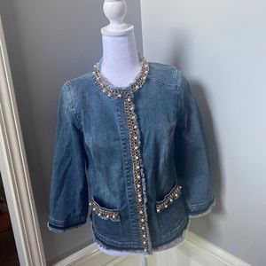 Chico's Blue Embellished Denim Jean Jacket Size Small
